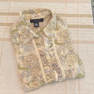 Jones Wear Floral Button Down Shirt - Green and Beige